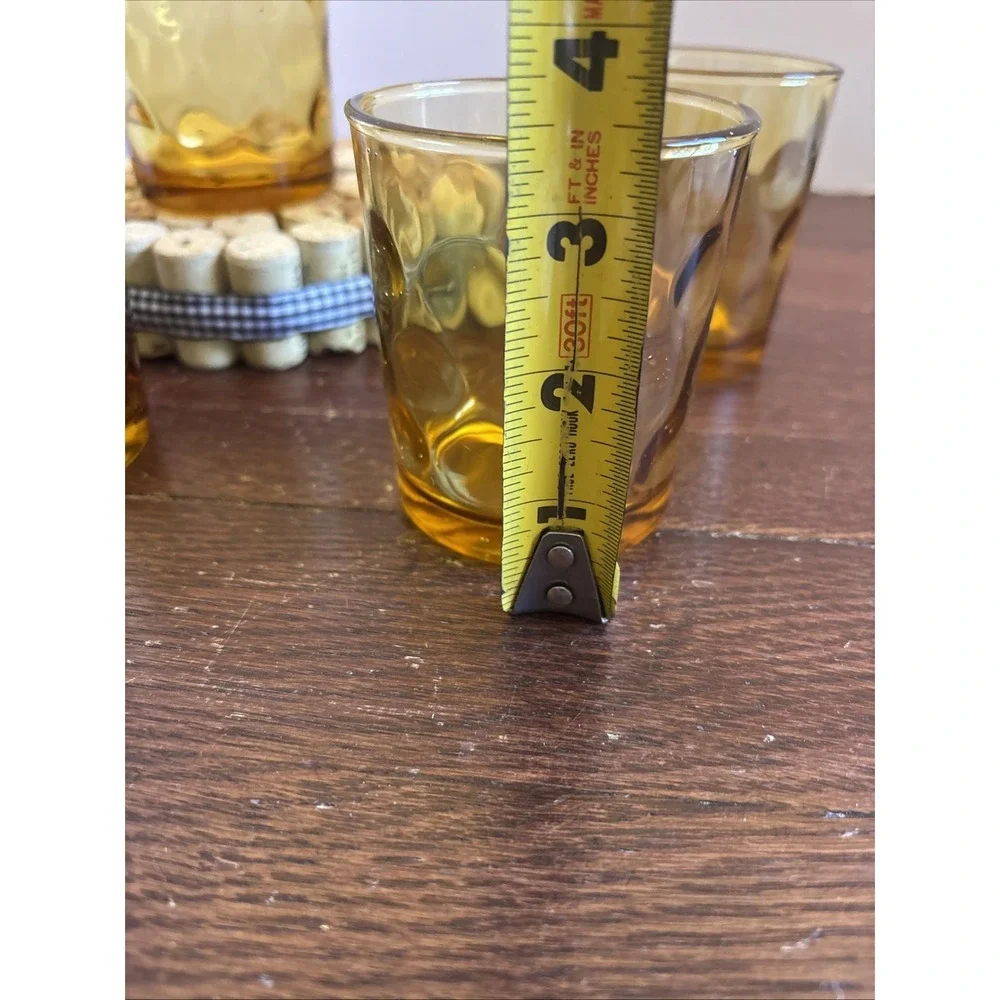 Set‎ of  4 - Vintage Hazel Atlas Eldorado Amber Coin Dot Glasses 6 OZ - 3.5 in